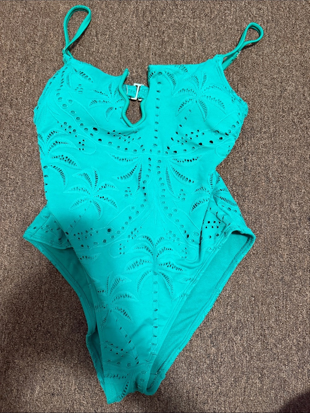 Time and Tru Teal One-Piece Swimsuit with Laser-Cut Detail